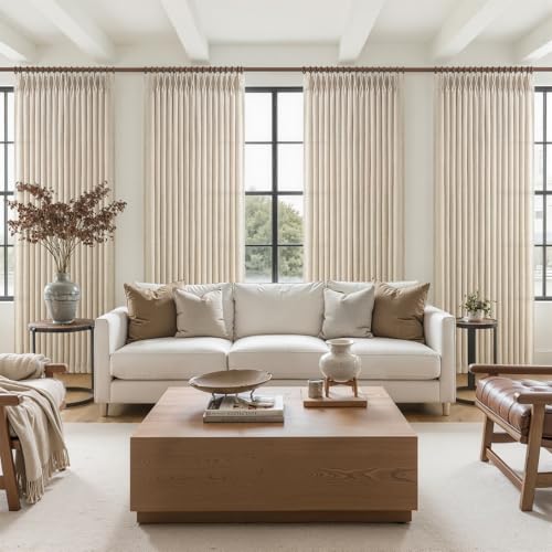 Natural 70 Inch Extra Wide Pleated Linen Semi Sheer Curtains 90 Inches Long - color: Natural, size: 70"W x 90"L (Pack of 1)