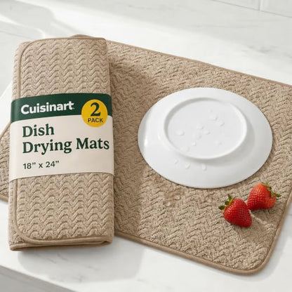 Cuisinart Dish Drying Mat for Kitchen Counter, 2-Pack XL 18"x24" - color: Geostripe Tan