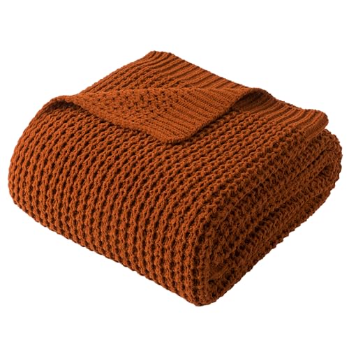 Waffle Knit Blanket Throw, Fall Caramel Throw Blanket for Couch, 50"x60" - color: Caramel, size: 50"x60"