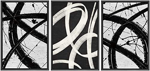 SIGNWIN Framed Canvas Print Wall Art Set Geometric Duotone Ring Landscape Graffiti & Street Art Abstract Illustrations Modern Art Decorative Nordic for Living Room, Bedroom, Office - 16"x24"x3 Black - color: A13-2207-b44, size: 16"x24"x3 Panels Black