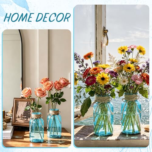 12Pack Mason Jar Vases for Centerpieces, Aqua Blue Glass Flower Vase - color: Aqua Blue