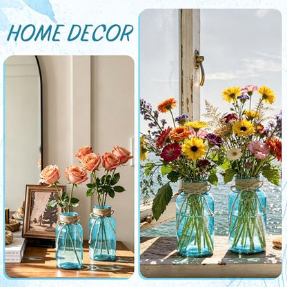 12Pack Mason Jar Vases for Centerpieces, Aqua Blue Glass Flower Vase - color: Aqua Blue