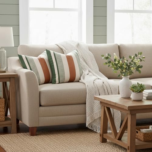 Decorative Farmhouse Throw Pillow Covers 18x18 Accent Faux Leather Pillowcase Rustic Boho Decor,Olive Green and Beige (Cover ONLY, Pack of 2) - color: Olive Green and Beige, size: 18" x 18" (Pack of 2)