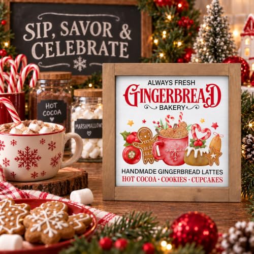 Gingerbread Bakery Sign Wooden Christmas Coffee Table Wall Decor - color: white-8