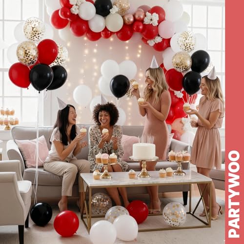 PartyWoo Red and Black Balloons 66pcs 12 Inch Black Red White Balloons - color: Red-3322