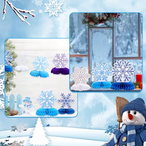 12 PCS Snowflake Honeycomb Centerpieces for Tables Frozen Birthday Party Decorations Snowflake Table Centerpieces Winter Wonderland Party Decorations for Christmas Holiday Baby Shower Supplies - style: Snowflake