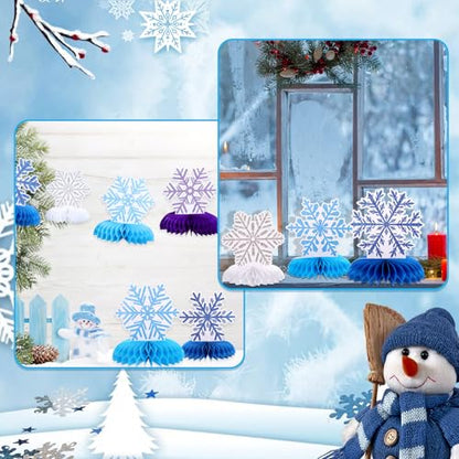 12 PCS Snowflake Honeycomb Centerpieces for Tables Frozen Birthday Party Decorations Snowflake Table Centerpieces Winter Wonderland Party Decorations for Christmas Holiday Baby Shower Supplies - style: Snowflake