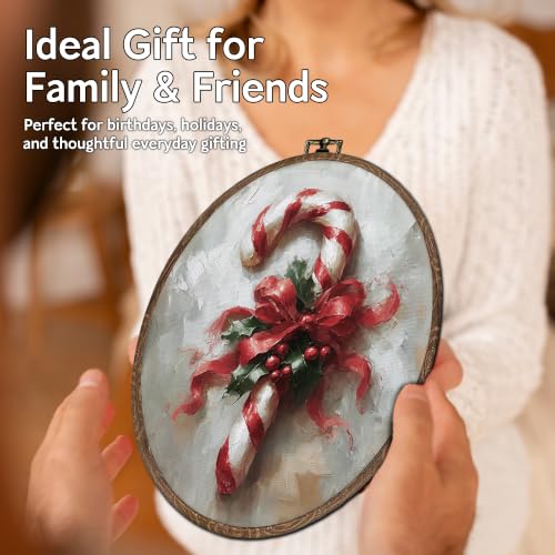 FLAWAFLOMA Christmas Candy Cane Oval Canvas Wall Art Decor 8.6x11.4 Inch - color: Christmas-11