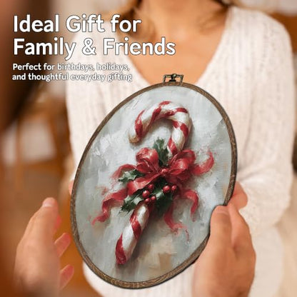 FLAWAFLOMA Christmas Candy Cane Oval Canvas Wall Art Decor 8.6x11.4 Inch - color: Christmas-11