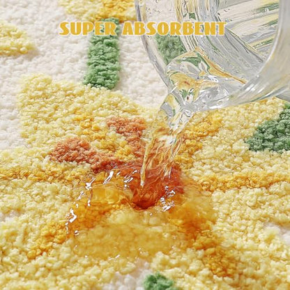 Cloud-Shaped Lily Bath Mat, Soft Non-Slip Fluffy Fresh Flowers Bathroom Rug, Ultra Absorbent Microfiber Shaggy Door Mat, Machine Washable Bath Rug Carpet for Bathtub Bedroom 20x31 Inch (Yellow Lily) - color: Yellow Lily