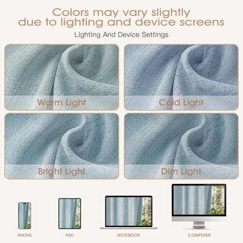 Mist Blue Sheer Linen Curtains for Kitchen Bedroom 45 Inches Long - color: Mist Blue, size: 35"W x 45"L (Pack of 2)