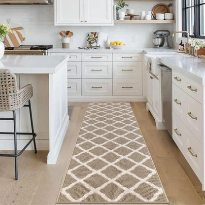 SHACOS Washable Kitchen Runner Rugs 2x8 ft Non Slip Dirt Trappe, Beige - color: Beige, size: 2' x 8'