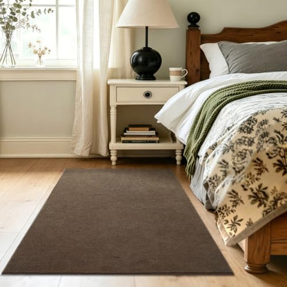 3x5 Beige Brown Solid Area Rug Washable Non-Slip Soft for Bedroom Kitchen - color: 13 Beige Brown Solid, size: 3' x 5' (Rectangular)