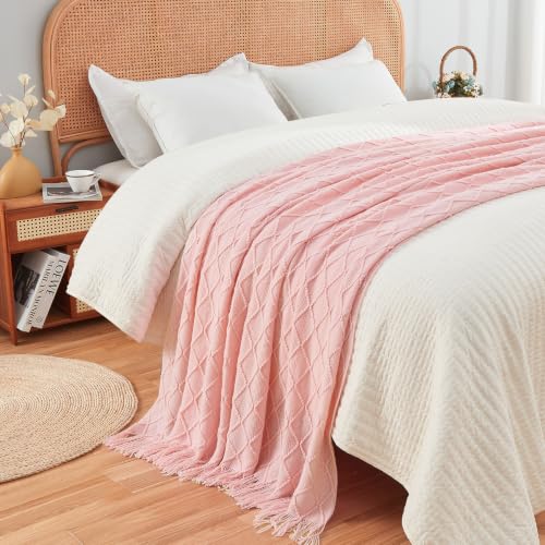 inhand Pink Knitted Throw Blanket for Couch and Bed, 50"x60" - color: Pink, size: 50"x60"