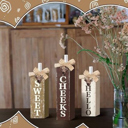 MiniInflat Highland Cow 3 Pcs Table Decor, Wooden Block Sign Tiered Tray - style: Highland Cow