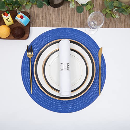 SHACOS Round Placemats Set of 6 Washable 15 inch Round Table Mats Cotton Polyester Woven Braided Place Mats for Dining Table (Blue, 6) - color: Blue, size: Set of 6