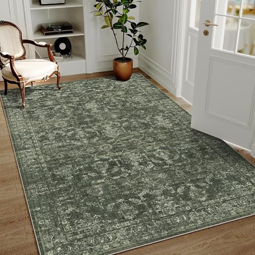 3x5 Washable Entryway Area Rug Non-Slip Retro Dark Green Throw Carpet - color: Dark Green, size: 3' x 5' (Rectangular)
