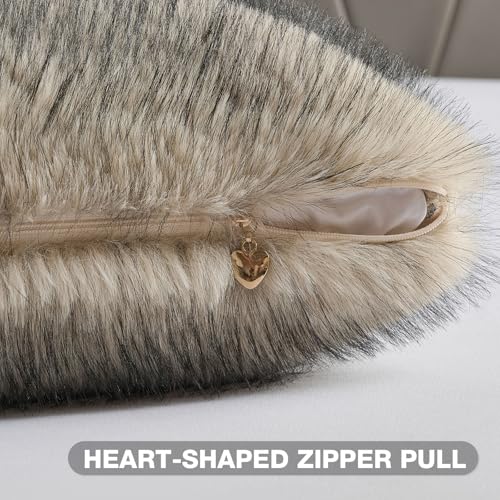 FUTEI Pack of 2 Faux Raccoon Fur Throw Pillow Covers 45 x 45 cm, Apricot - color: Apricot