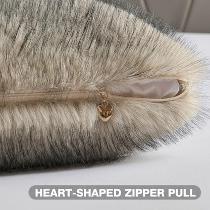 FUTEI Pack of 2 Faux Raccoon Fur Throw Pillow Covers 45 x 45 cm, Apricot - color: Apricot
