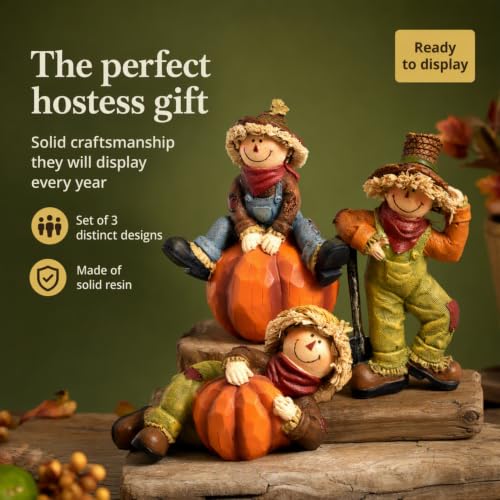Thanksgiving Fall Scarecrows Table Decor Figurines with Pumpkins Set of 3