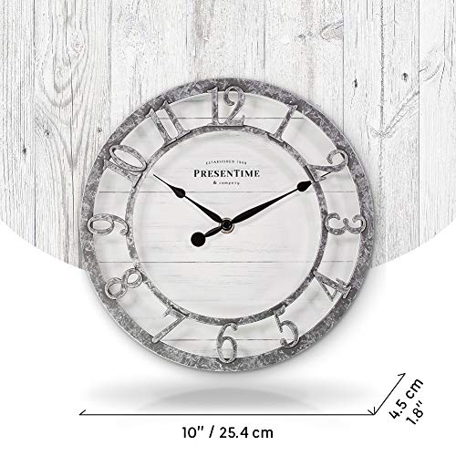 Presentime 10" Farmhouse Series Wall Clock - color: Galvanized Finish, size: 10 inch