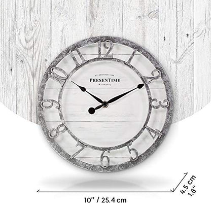 Presentime 10" Farmhouse Series Wall Clock - color: Galvanized Finish, size: 10 inch