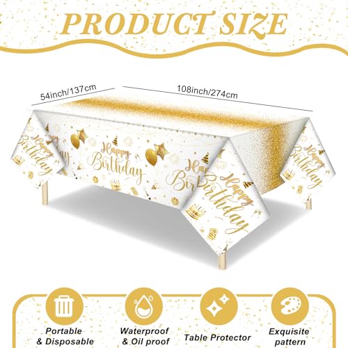 Tudomro 3 Pcs Plastic Happy Birthday Party Tablecloths,White Gold - color: White Gold