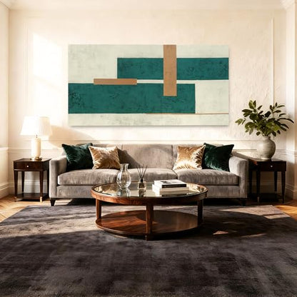 YETHEN WAL Mid Century Geometric Wall Art Modern Canvas Prints Large Green Aesthetic Art Prints for Bedroom Entryway Living Room 29x58 Inch - color: Green and Beige, size: 58"L x 29"W