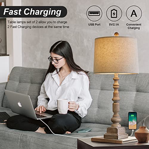 Oneach 27.75" Farmhouse Table Lamps Set of 2 for Living Room, Dual USB Port - color: Antique Beige
