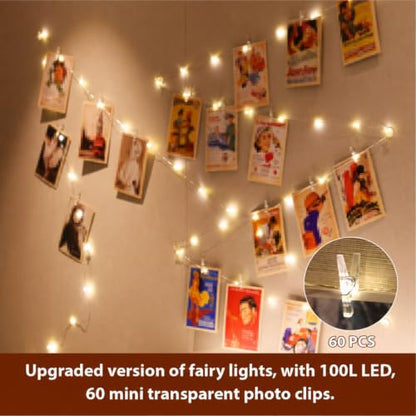 HXWEIYE 100LEDs Photo Clips String Light, 33Ft Battery Powered, 8 Modes - color: Warm White, size: 33 Feet, 100 LEDs, Battery Powered, 8 Modes
