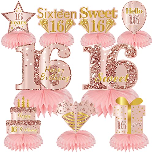 Turypaty Sweet 16th Birthday Honeycomb Table Centerpieces Decorations Girls - style: Pink Rose Gold 16th