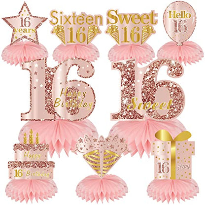 Turypaty Sweet 16th Birthday Honeycomb Table Centerpieces Decorations Girls - style: Pink Rose Gold 16th