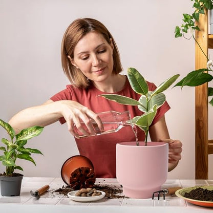 Pink Ceramic Plant Pots - Succulent Flower Small Planter, Pot for Indoor Outdoor Garden Plants with Drainage Holes - Plants Not Included 4.33 X4.33 Inch - color: Pink