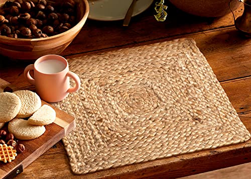 Savi Home Jute Braided Placemats Set of 4 Reversible Natural 13 Inch Square - size: 13" Square