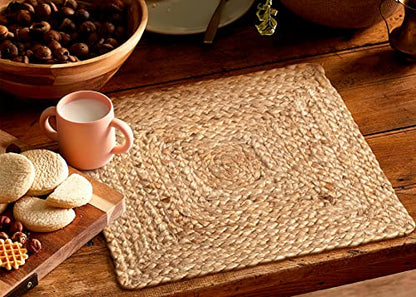 Savi Home Jute Braided Placemats Set of 4 Reversible Natural 13 Inch Square - size: 13" Square