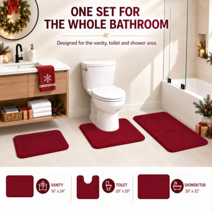RUN HELIX Bathroom Rugs Sets 3 Piece, Soft Absorbent Memory Foam Bath Mats Set, Dry Fast Bath Mat, Machine Washable Bath Rug Set for Bathroom （Maroon） - color: Maroon