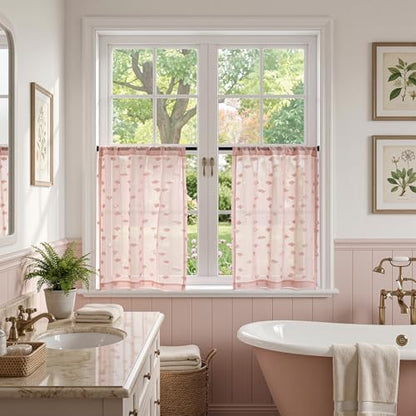 MYSKY HOME Pink Sheer Curtains 36 inch Length for Small Window,2 Panels - color: 1-dusty Pink, size: 26"W x 36"L (Pack of 2)