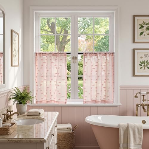 MYSKY HOME Pink Sheer Curtains 30 inch Length for Small Window,2 Panels - color: 1-dusty Pink, size: 26"W x 30"L (Pack of 2)