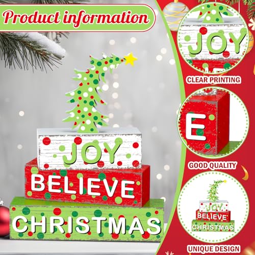 Geelin 4 Pcs Christmas Tree Green Wooden Table Blocks Tiered Tray Decor - style: Christmas Tree