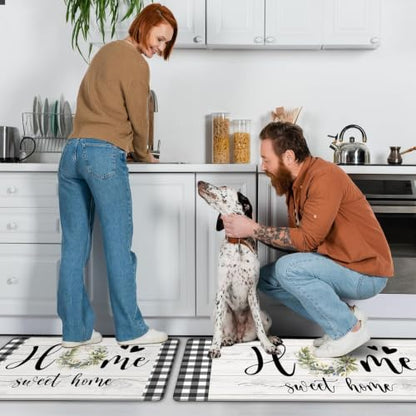 MAYHMYO Black White Checkered Kitchen Mats for Floor,Anti Fatigue Cushioned - color: Wreath
