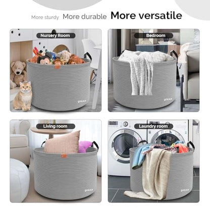 Cotton Rope Woven Laundry Basket 22"X 22"X 14" with handles(Gery) XXXL - color: Pure grey
