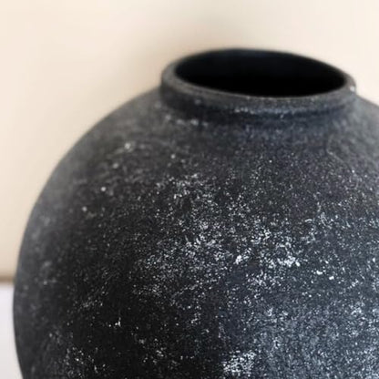 Handmade Large Rustic Ceramic Vase 10.6 inches Tall, Farmhouse - color: Black