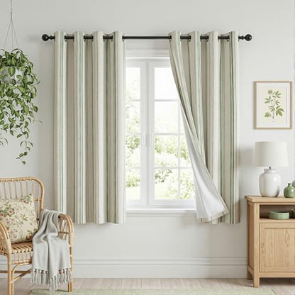 MYSKY HOME Green Striped Linen Curtains 100% Blackout 52Wx63L,2 Panels - color: Green/Blackout, size: 52"W x 63"L (Pack of 2)
