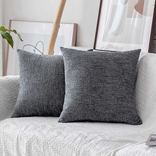 Home Brilliant Square Throw Pillows Cover Supersoft Chenille Velvet Plush Stripes Cushion Covers Decorative, 2 Packs, 18x18 inches (45cm), Dark Grey - color: Dark Grey, size: 18" x 18" (Pack of 2)