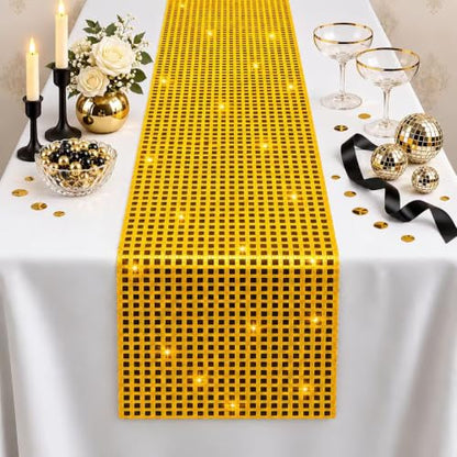 Disco Party Decorations - Gold Glitter Disco Table Runner - color: Gold Sequin Glitter