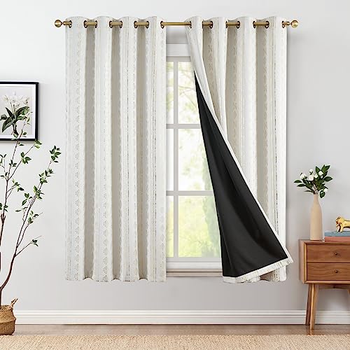 jinchan Boho Blackout Curtains 63 Inch Length for Bedroom Living Room - color: Boho | Gold on Off White, size: 52"W x 63"L (Pack of 2)