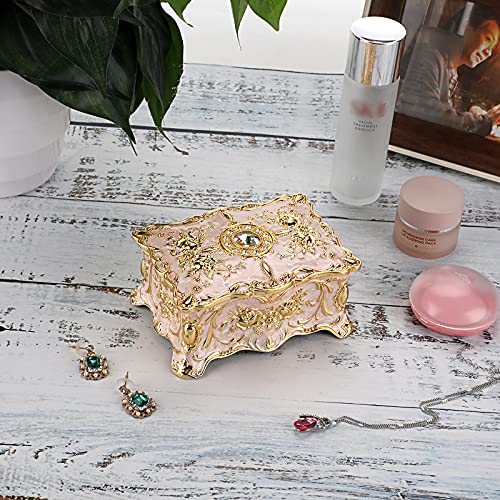 Hipiwe Hipiw Vintage Metal Jewelry Box Organizer for Women, 4.9"x3.4"x2.7" - color: Beige, size: Medium
