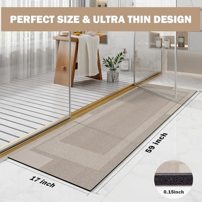 YDKGL Non Slip Bath Mat Long Ultra Thin Bathroom Rugs Runner Fit Under Door - color: A- Beige, size: 17" x 59" (Rectangular)