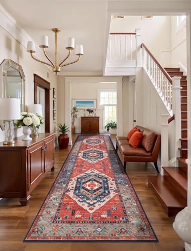 SERISSA 3x8 Washable Non Slip Boho Runner Rug for Hallway，Rust - color: Rust/Multi, size: 3' x 8' (Runner)