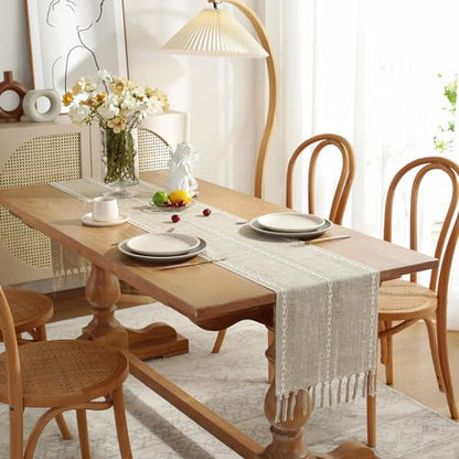 Wracra Rustic Linen Table Runner, Coffee Table Runners 36 inches Long - color: Hemstitched Coffee, size: 13"×36"